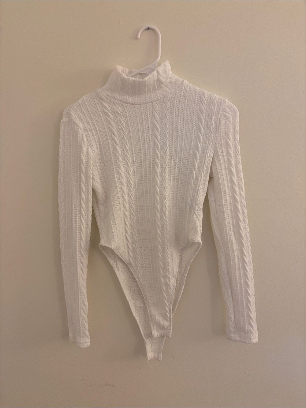SHEIN White Cable-Knit Turtleneck Bodysuit Sweater